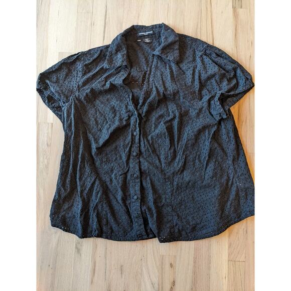 Sandra Ingrish 20W 100% Cotton Black Button Up Eyelet Blouse - Picture 1 of 5